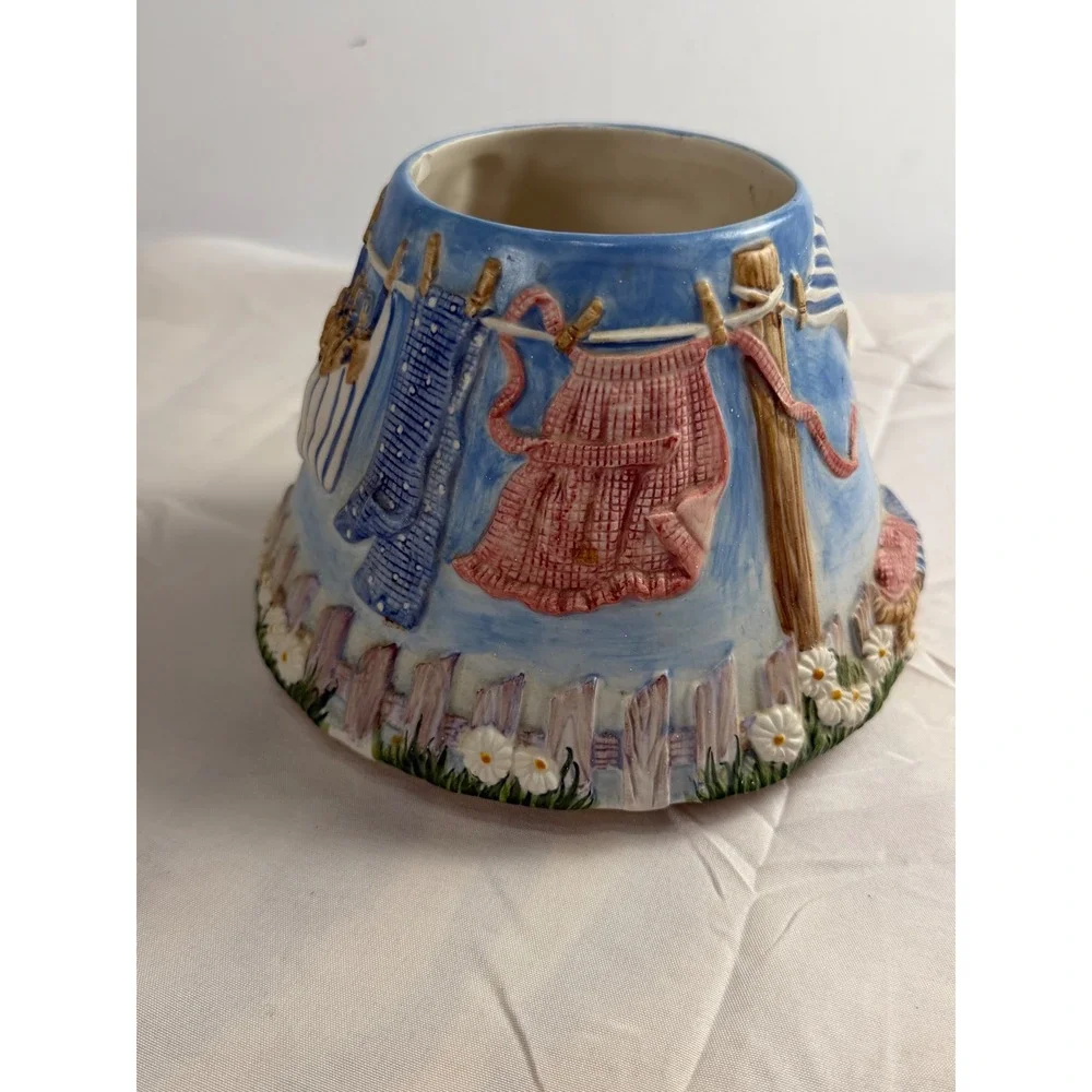 Yankee Candle Ceramic Jar Topper Shade Clothesline Picket Fence Cottagecore 4in